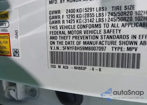 2021 Honda Passport Awd Ex-L из США, поврежденный, VIN 5FNYF8H59MB007097